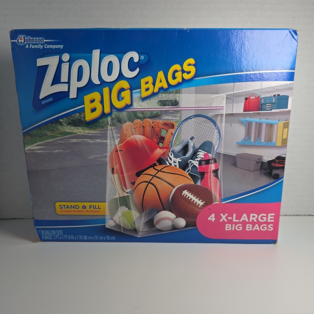 Ziploc Big Bag XL 10 Gallon Double Zipper Sturdy Handle 3 Bags